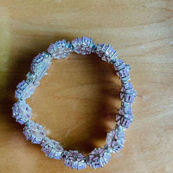 Sterling Silver Pink Floral  Tennis Bracelet - Picture 6 of 8